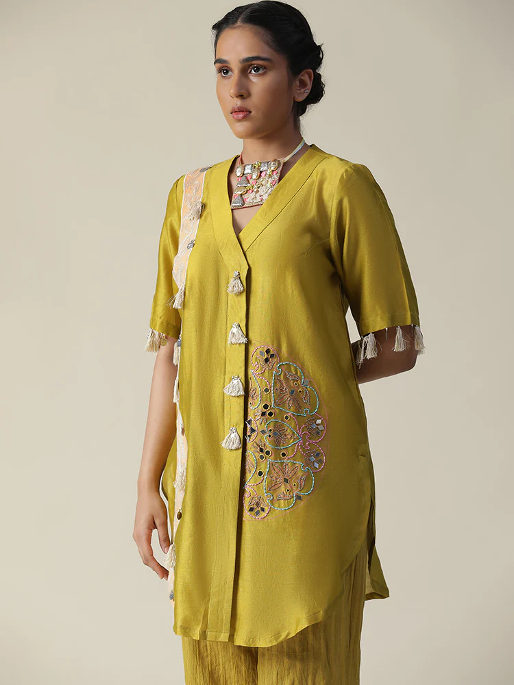 Yellow block brajnari handpainted coord set - Image 7