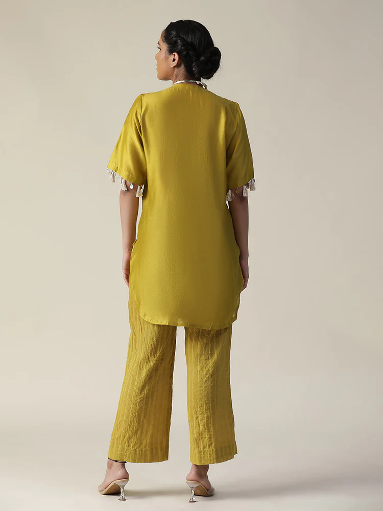 Yellow block brajnari handpainted coord set - Image 8