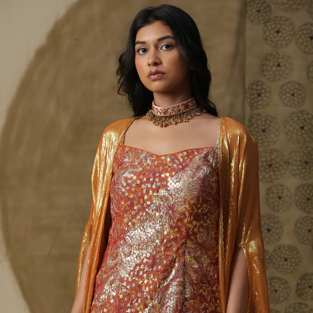 Burnt orange kurta cape set - Image 3