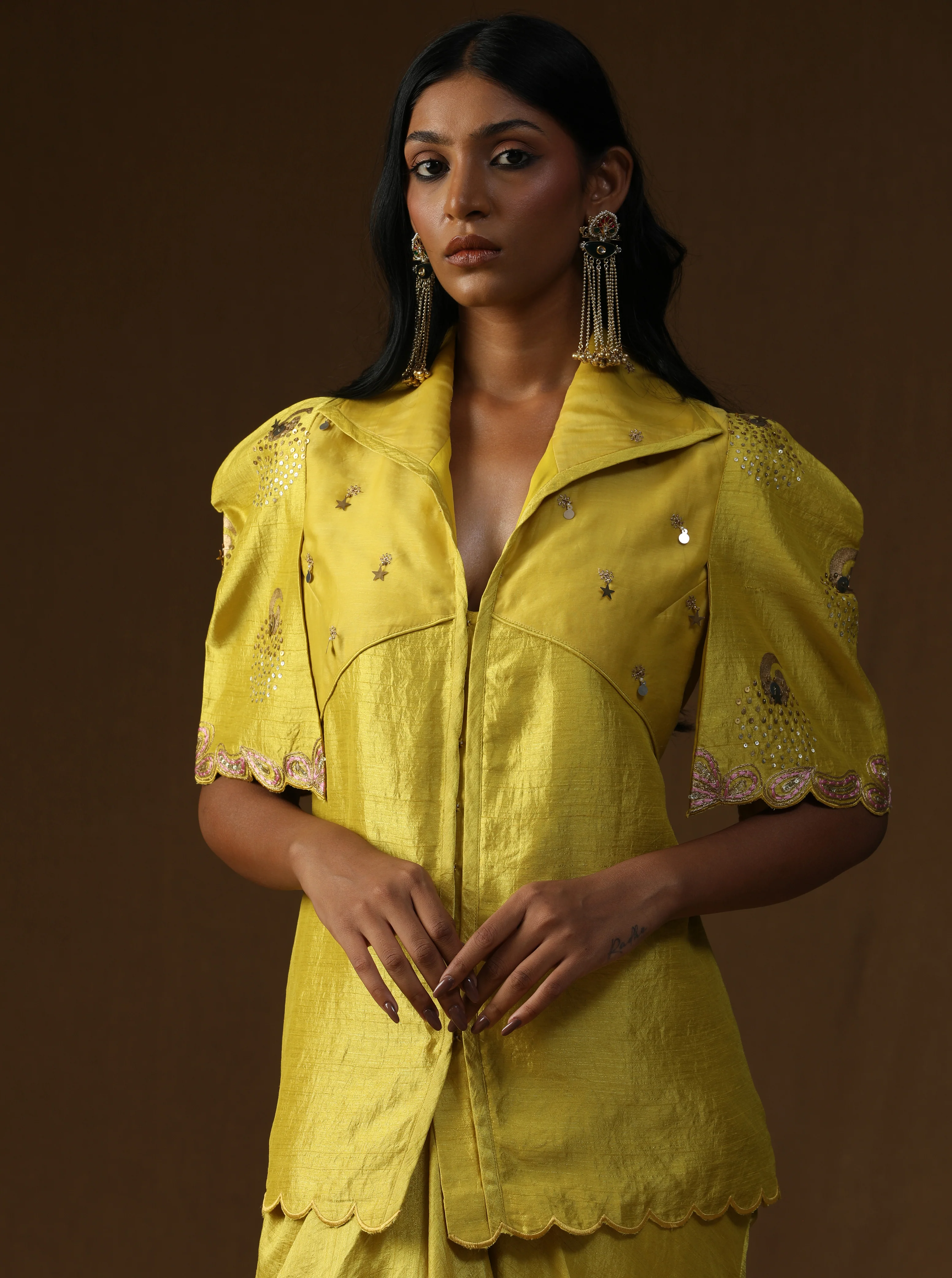 Rangadevi Lime– Draped Skirt Set - Image 3