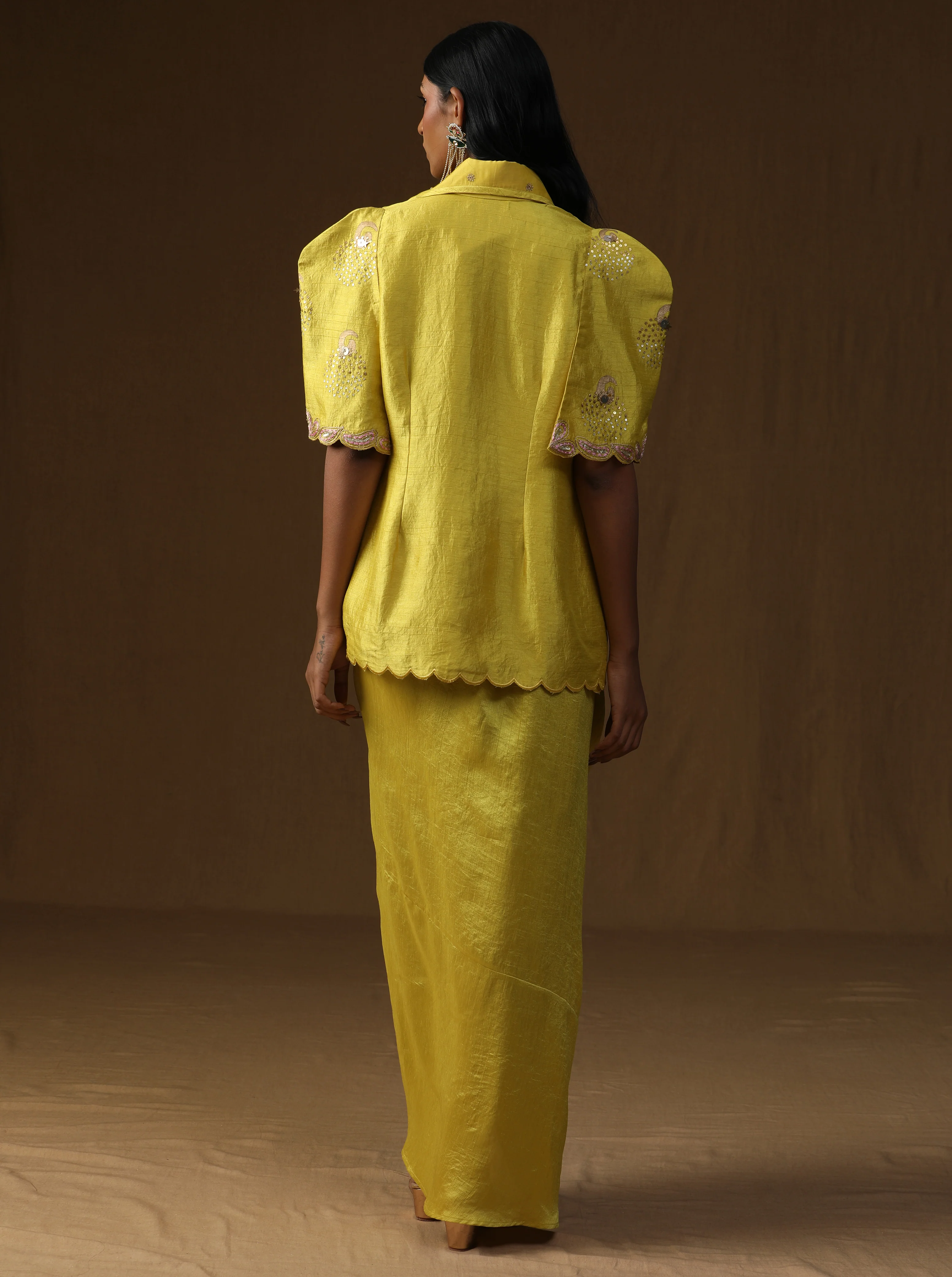 Rangadevi Lime– Draped Skirt Set - Image 4