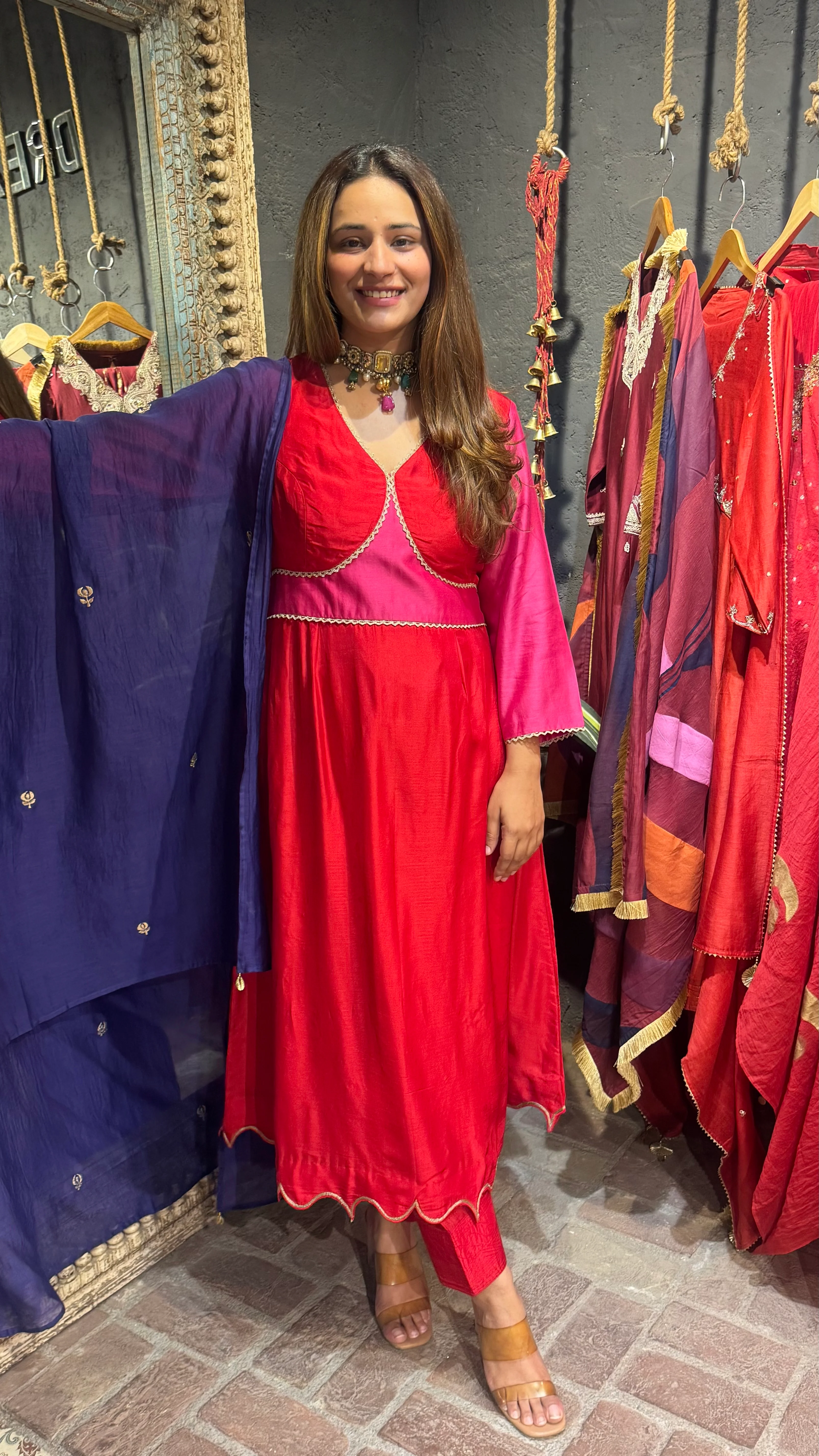 Red Flowy A line suit