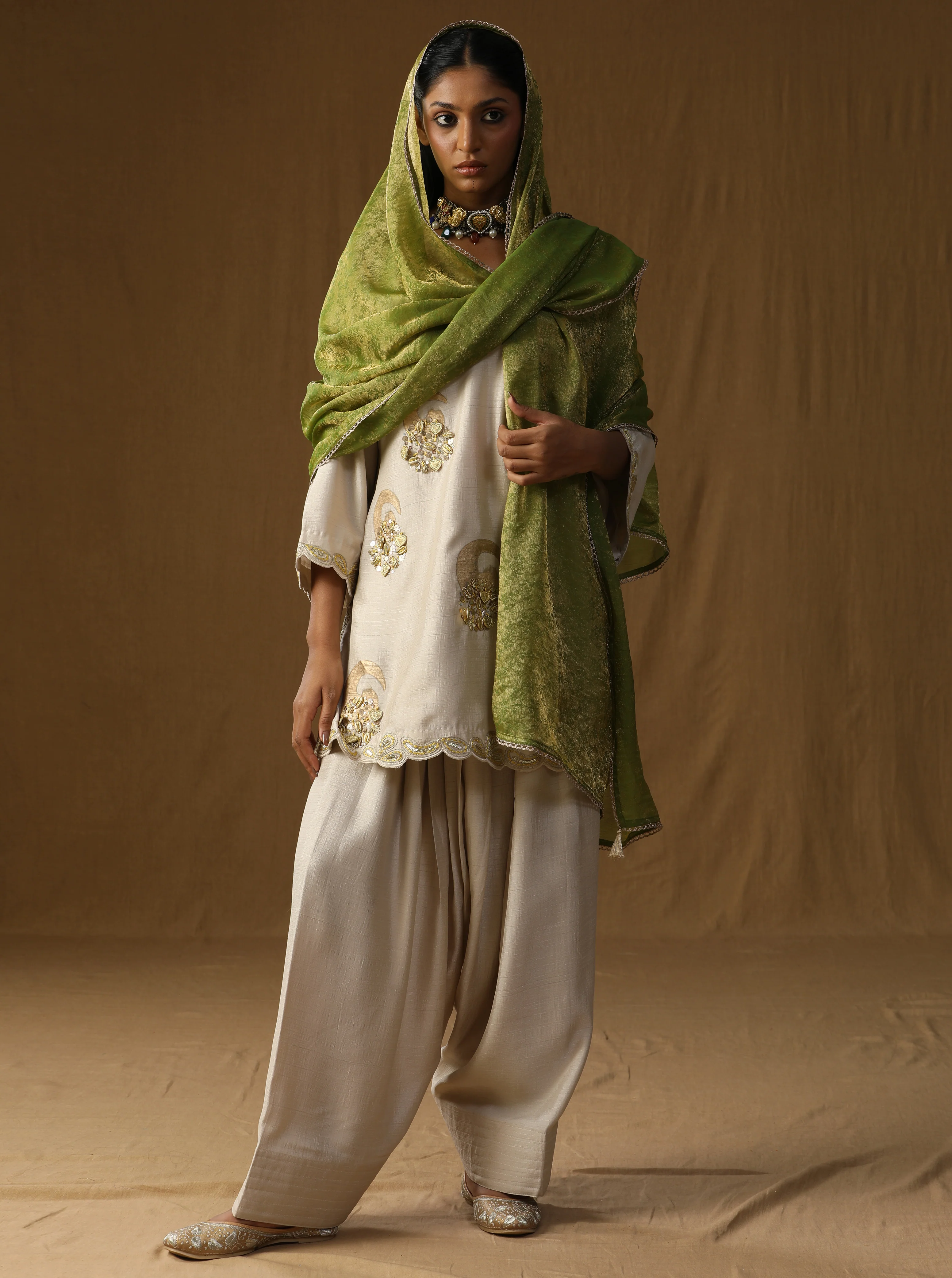 Vrindā — Beige Mritika Embroidered Suit Set - Image 3