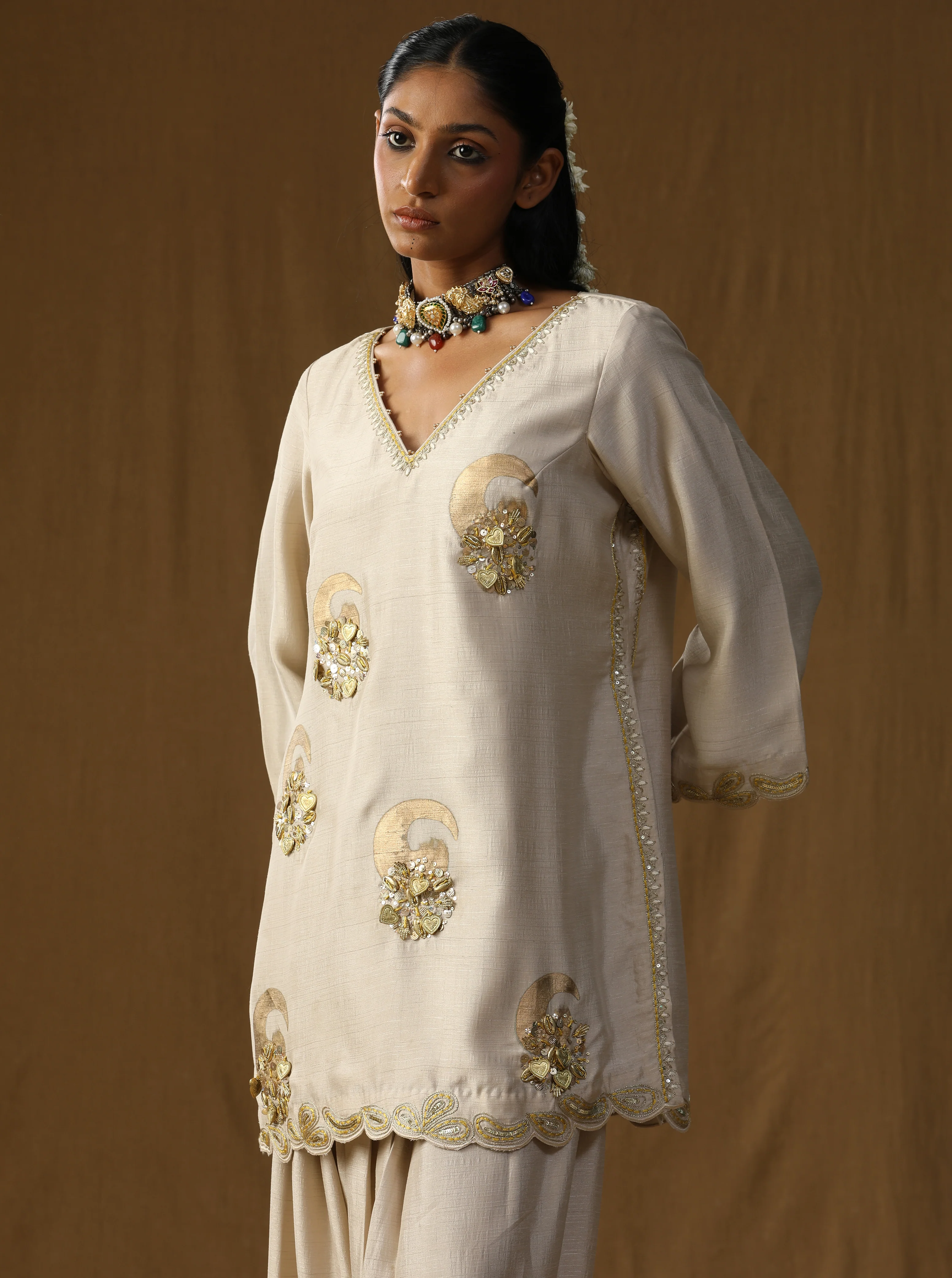 Vrindā — Beige Mritika Embroidered Suit Set - Image 4