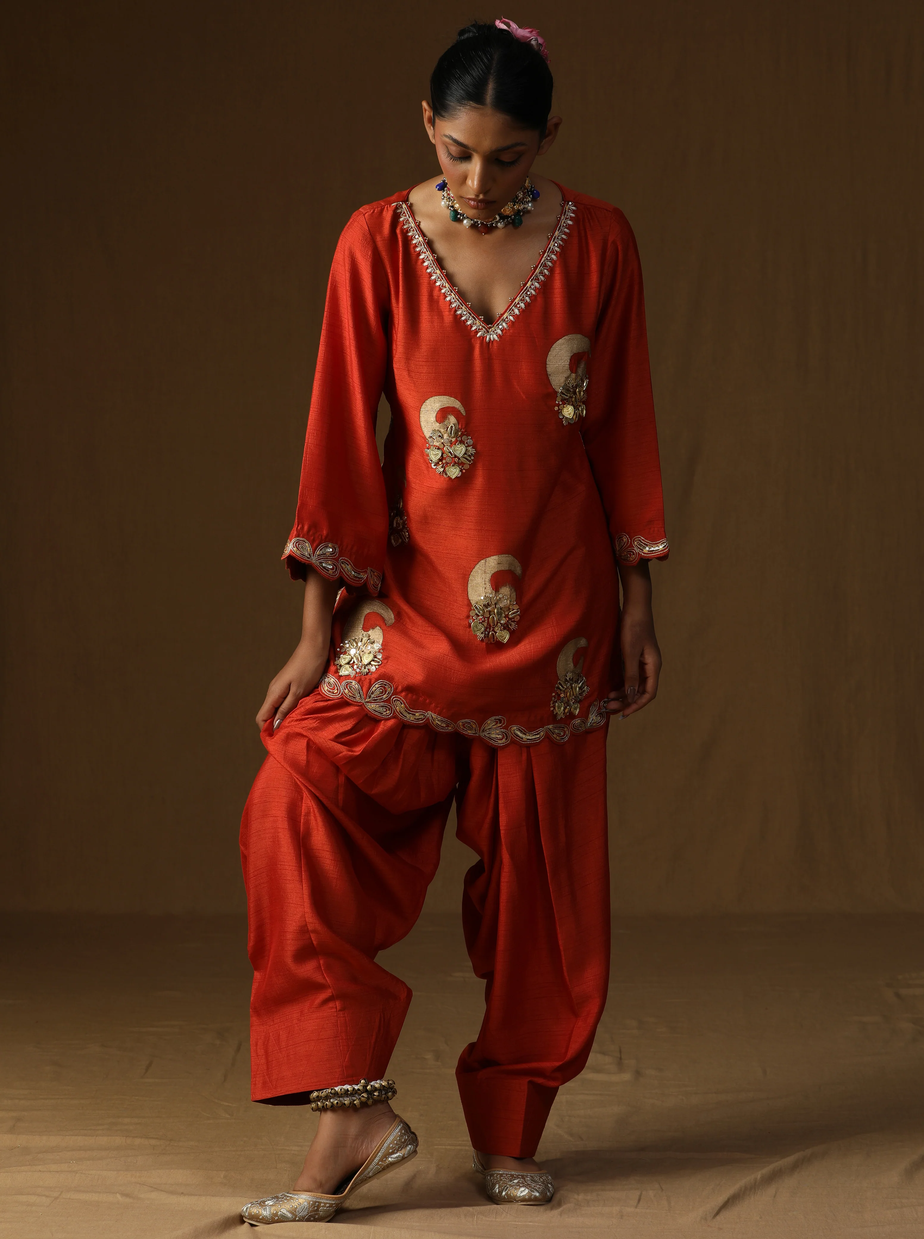Vrindā — Kesariya Embroidered Suit Set - Image 3