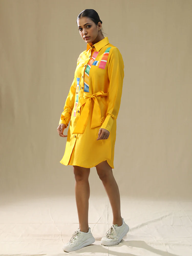 Yellow chaar baar handpainted shirt - Image 3