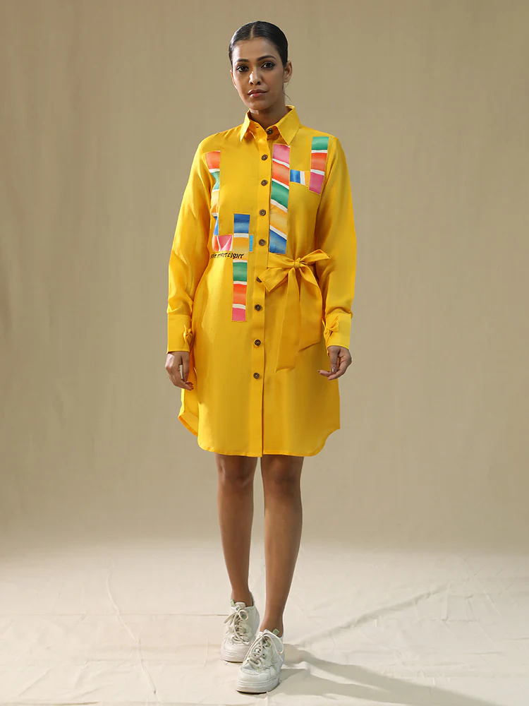 Yellow chaar baar handpainted shirt - Image 4